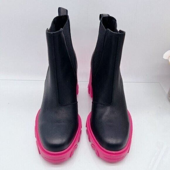 Sorel Brex Waterproof Platform Heel Chelsea Boot Bootie Black/Cactus Pink US 8 - Picture 5 of 9